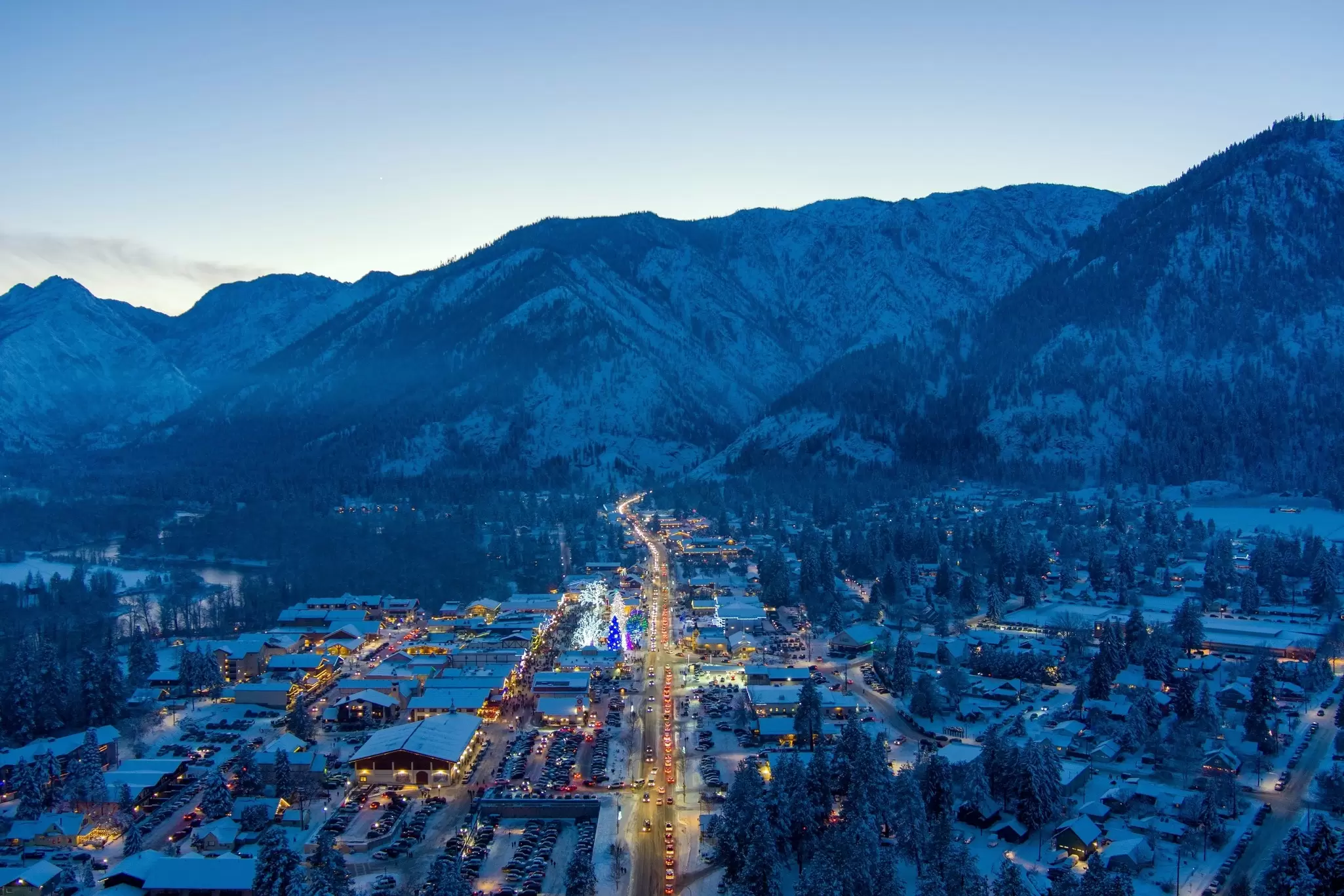 Indulge in authentic German cuisine and immerse in the Christmasy vibe any time of the year in Leavenworth. George Dodd III/Shutterstock