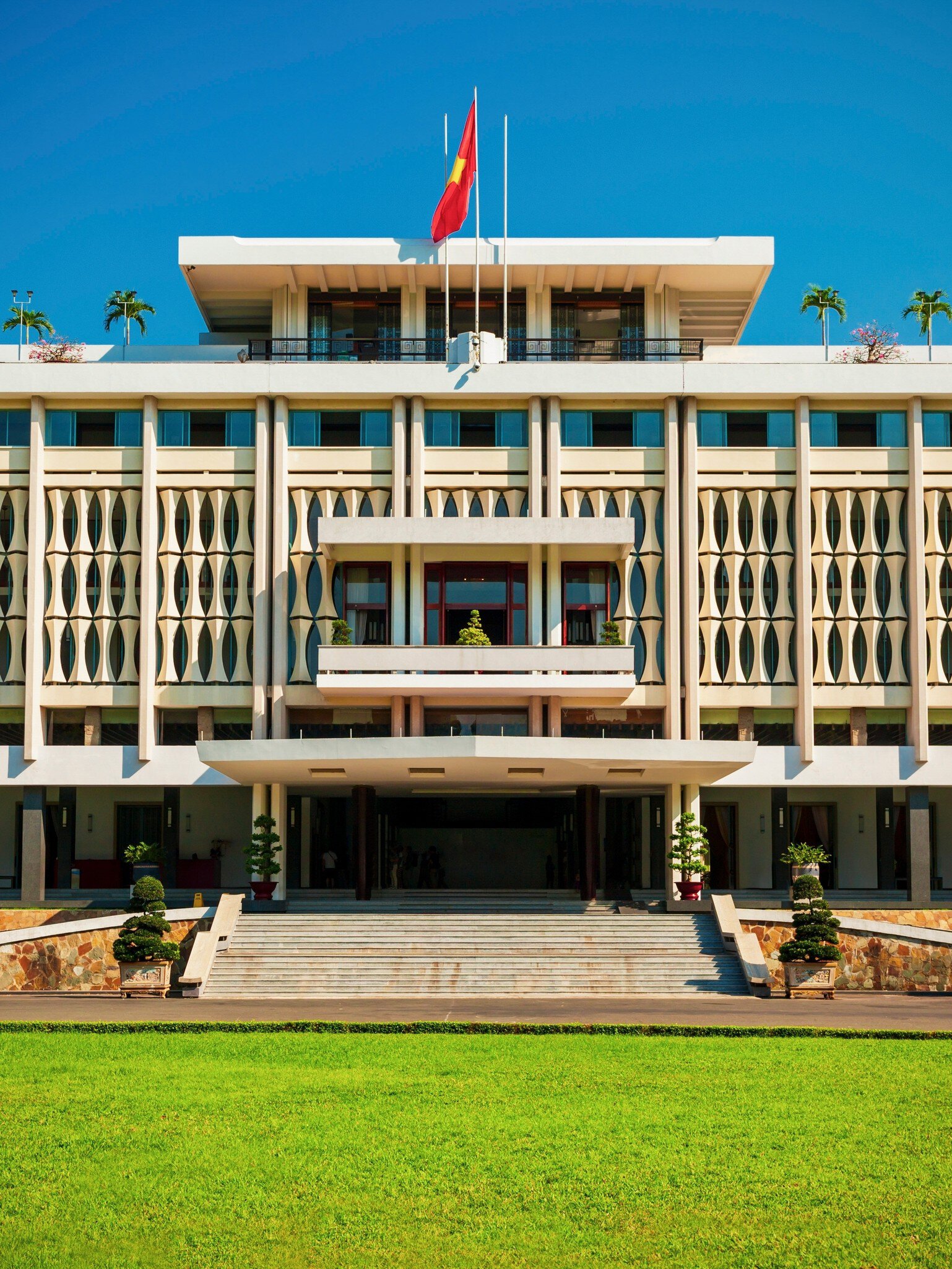 Exterior view of the Independence Palace or Reunification Palace in Ho Chi Minh City, Vietnam.