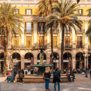 View over the Plaça Reial in Barcelona, Spain.