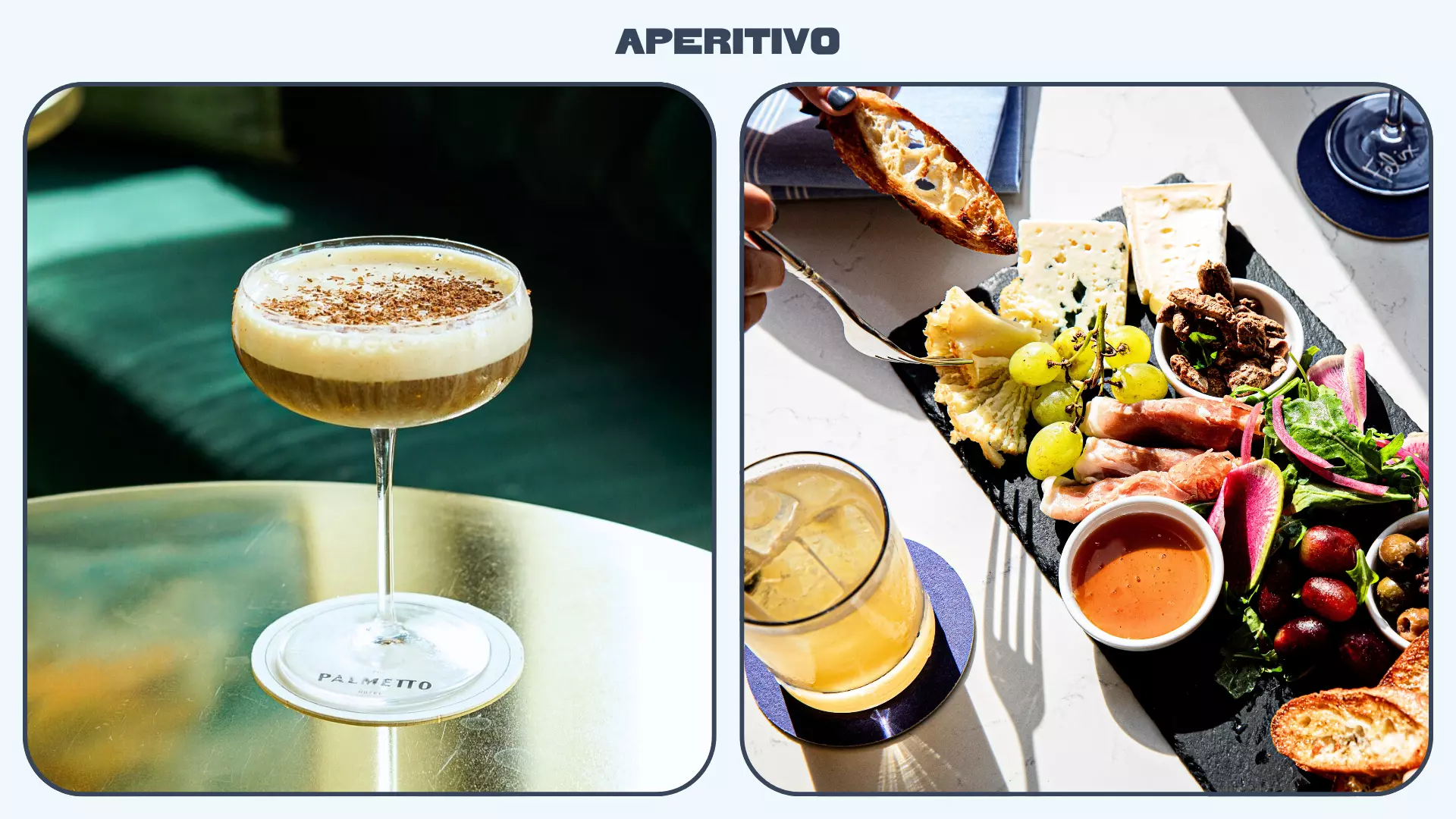 Left: Espresso martini at The Palmetto Hotel bar Right: Charcuterie at Felix