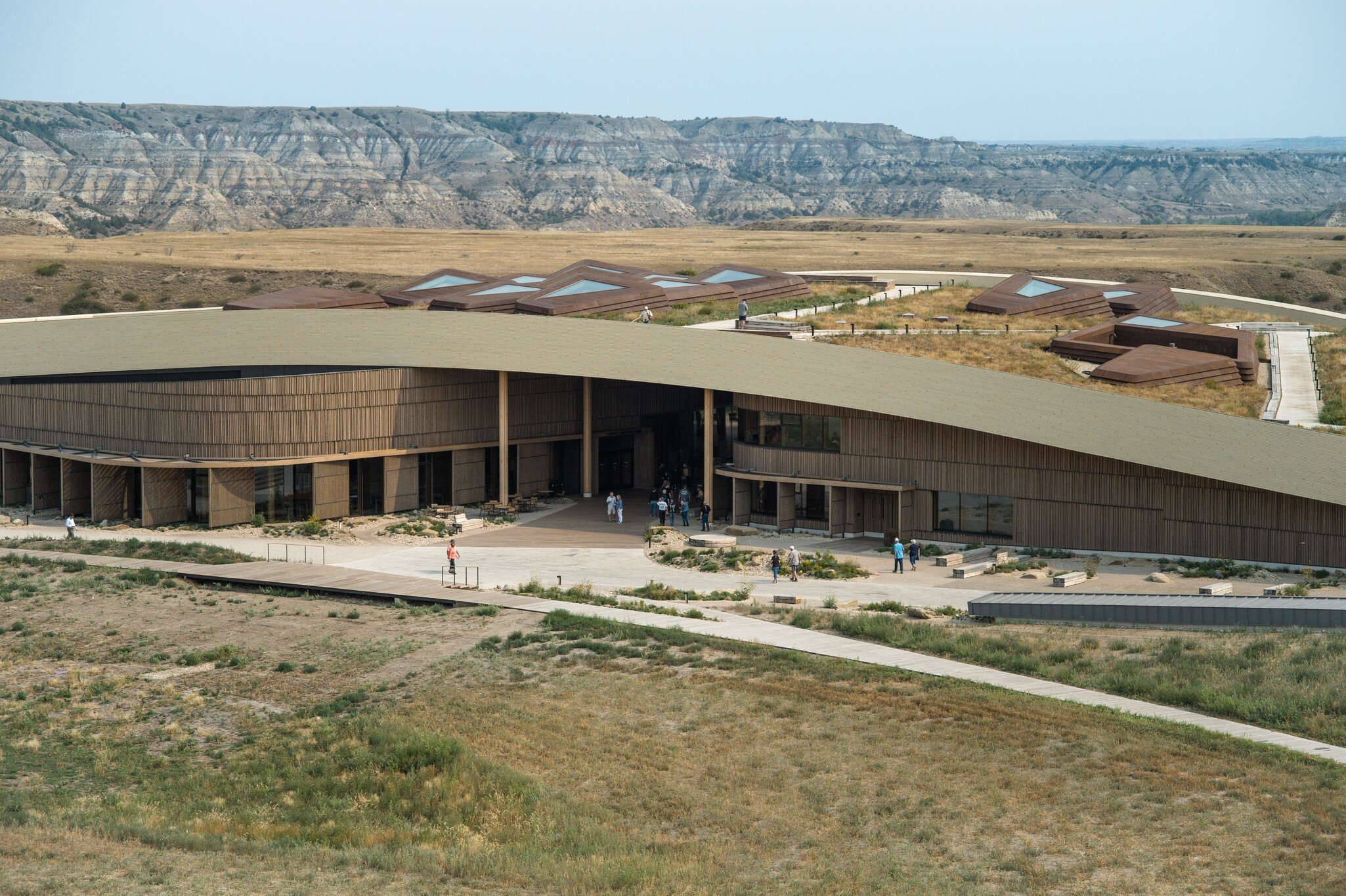 The landscape of the North Dakota badlands around the library. 