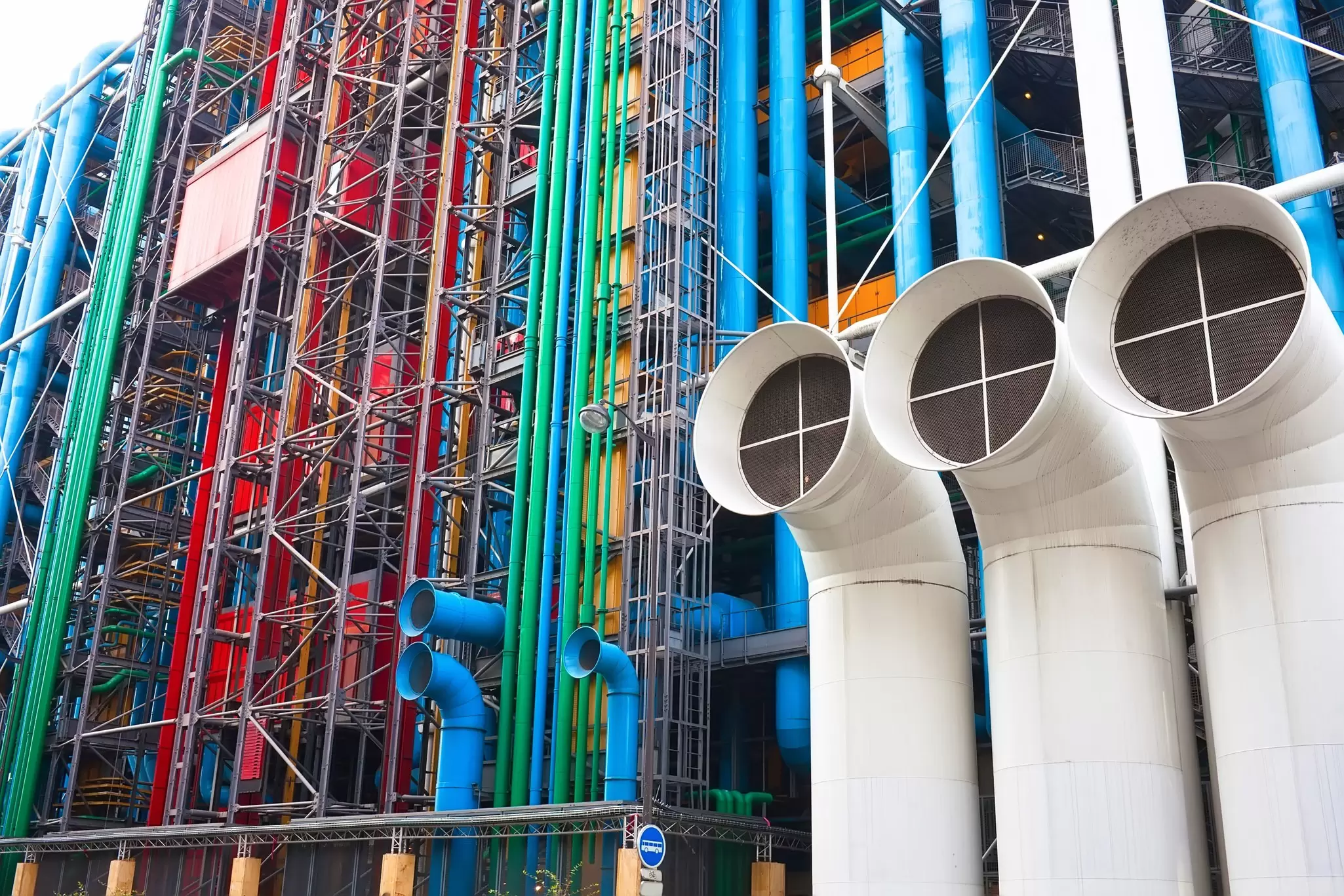 Exterior piping of the Centre Pompidou, an avant-garde complex housing the National Museum of Modern Art