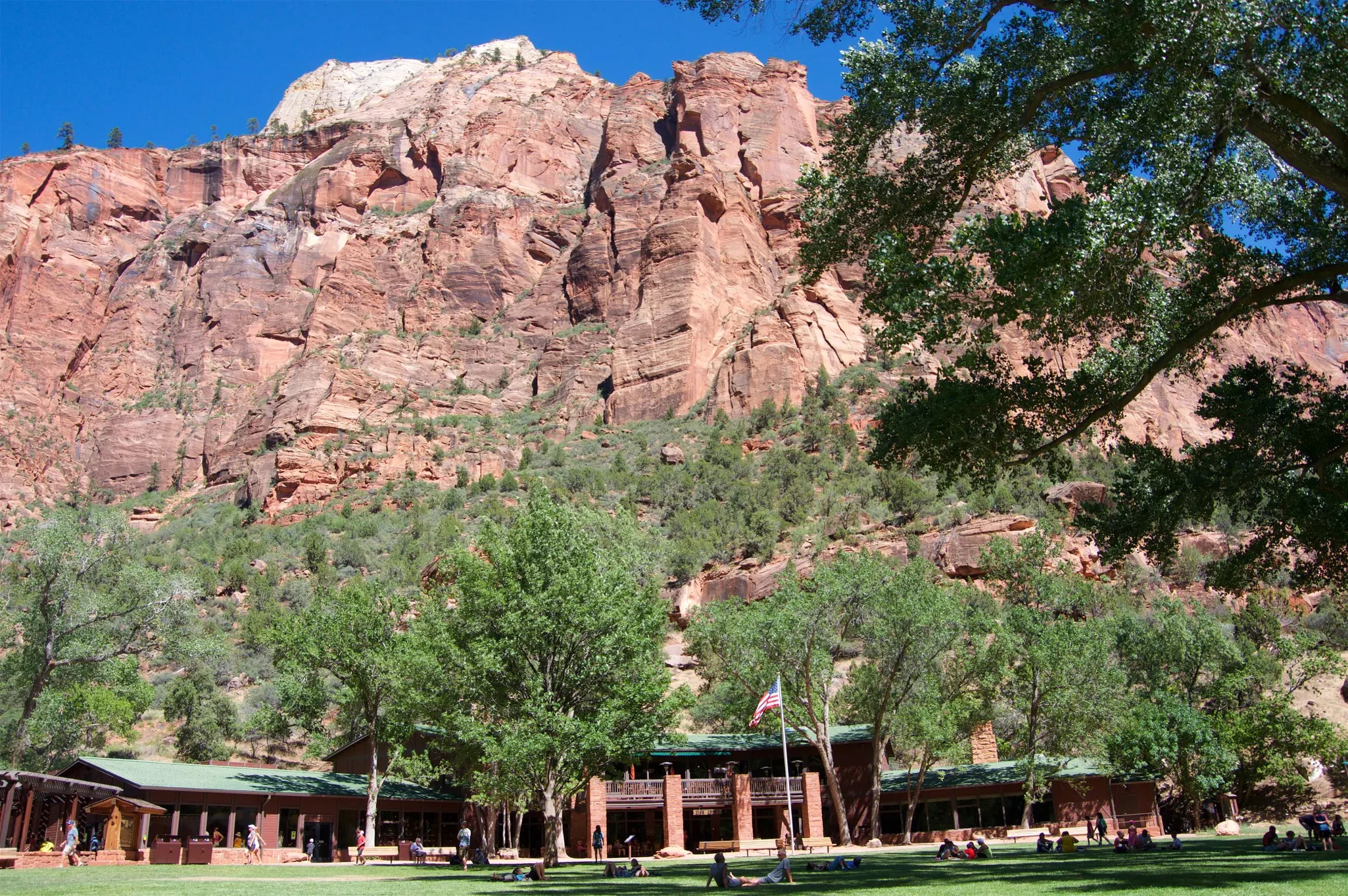 A stay at Zion Lodge gets you prime views of Zion National Park’s rock formations at all times of day © Robb Lanum / iStockphoto / Getty Images