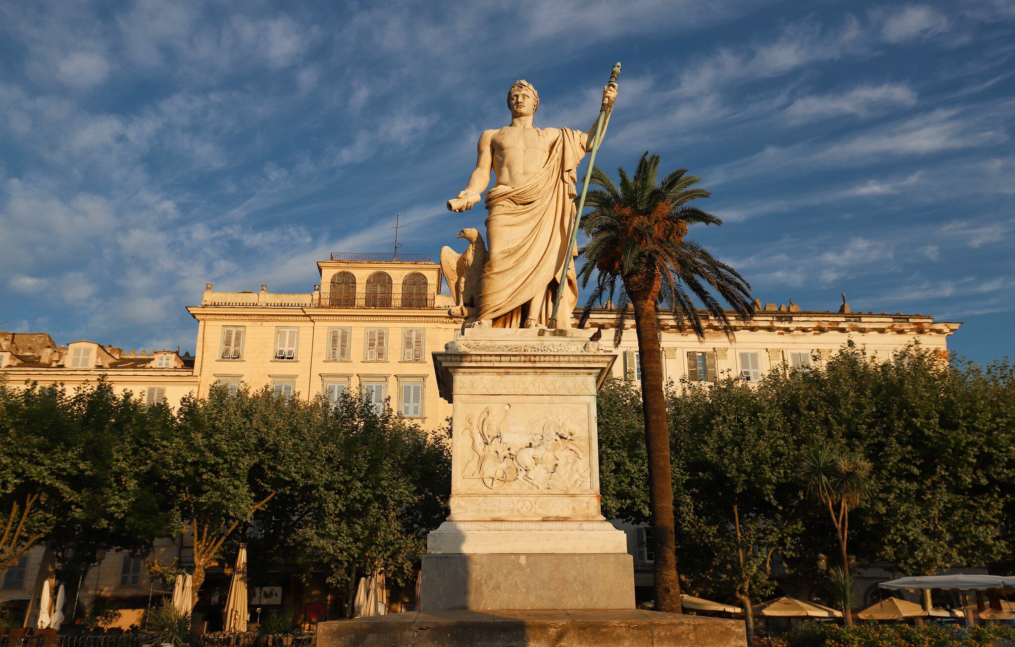 The front view of the statue of Napoleon in roman costume on Place St. Nicolas, Bastia, Corsica, France, License Type: media, Download Time: 2026-06-19T20:00:29.000Z, User: LP_ZRay, Editorial: false, purchase_order: 65050 - Digital Destinations and Articles, job: Lonely Planet, client: App Content, other: Zayira Ray