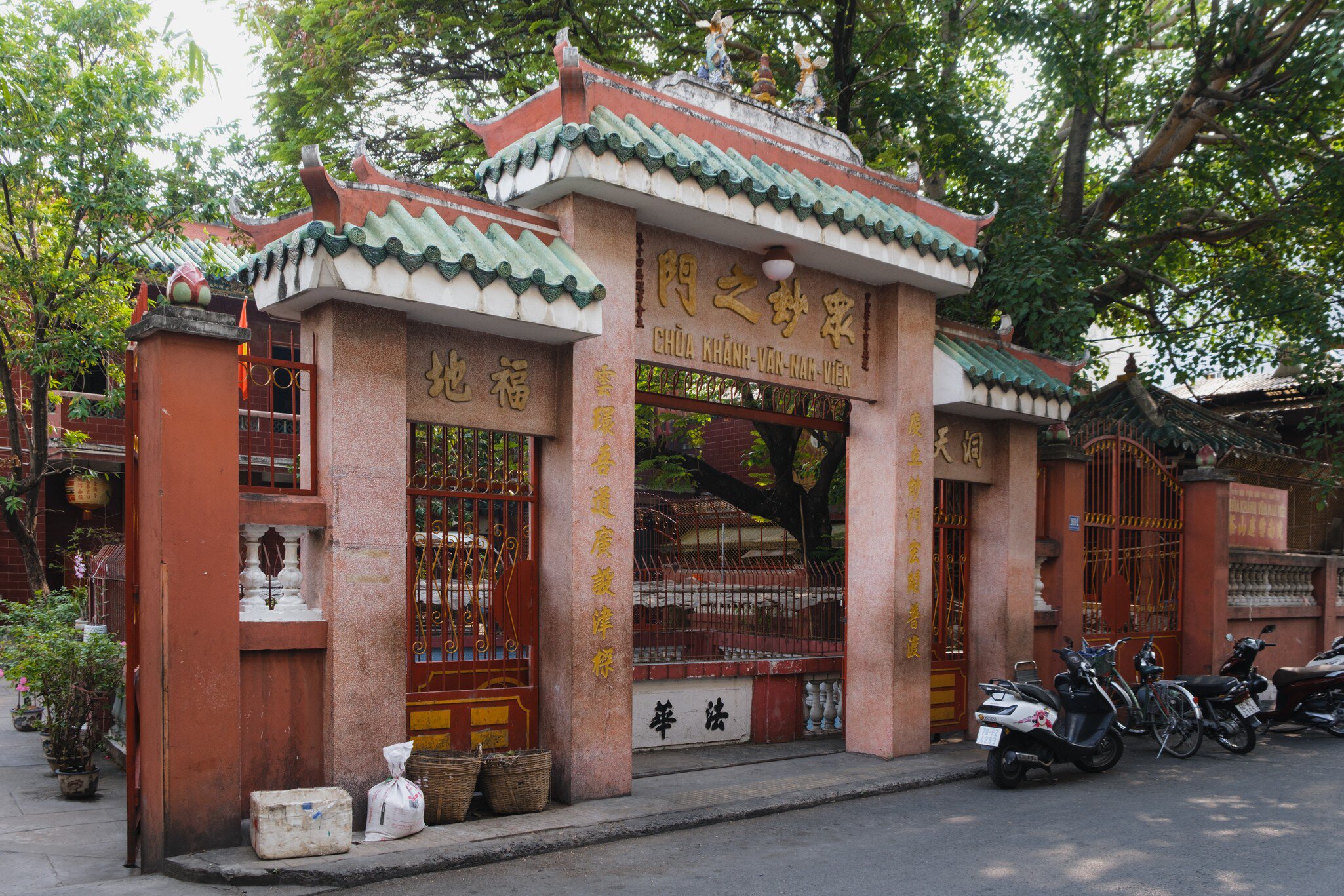 View of the gates of the Khanh Van Nam Vien Pagoda in Ho Chi Minh City, Vietnam.