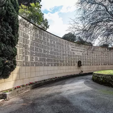 Rome, Italy - December 07, 2019:  Grave monument in Cemetary Campo Verano ( Cimitero Monumentale Al Verano ) near San Lorenzo in Rome, Italy