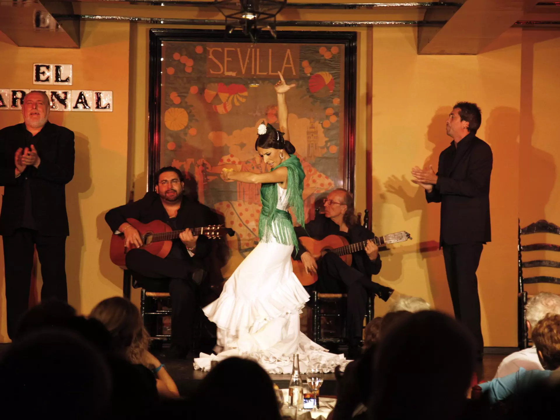 Maria Vargas Romero who's been a flamenco dancer for 25 years is performing at the tablao El Arenal, Seville, Andalucia, Spain.