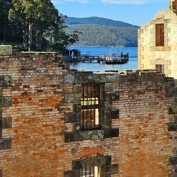 View of a brick wall at the Port Arthur Historical Site in Tasmania.