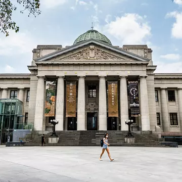 The neoclassical columns, steps, pediment and dome of the National Taiwan Museum, Taipei, Taiwan