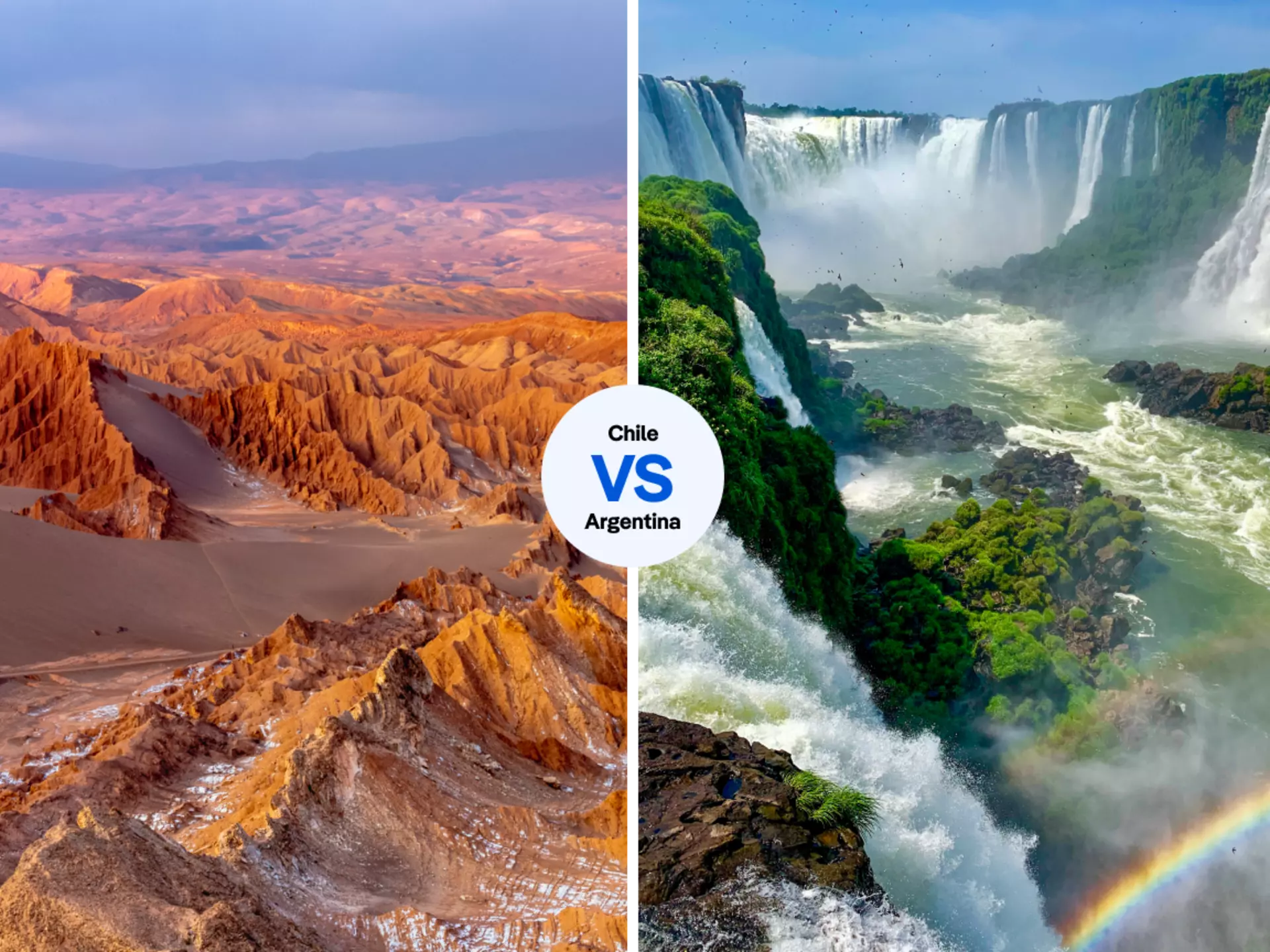 Chile’s spectacular Atacama Desert, or Argentina’s roaring Igazú Falls? © iStock