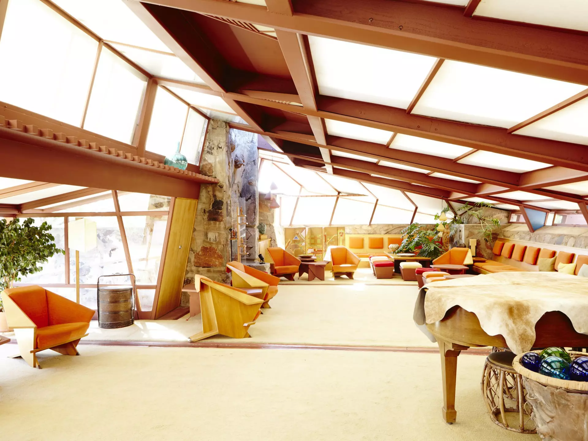 Frank Lloyd Wright designed living room of his Talisein West home.
Great Escape Arizona
Lonely Planet Traveller Magazine, Issue 99, March 2017, Great Escape, Arizona