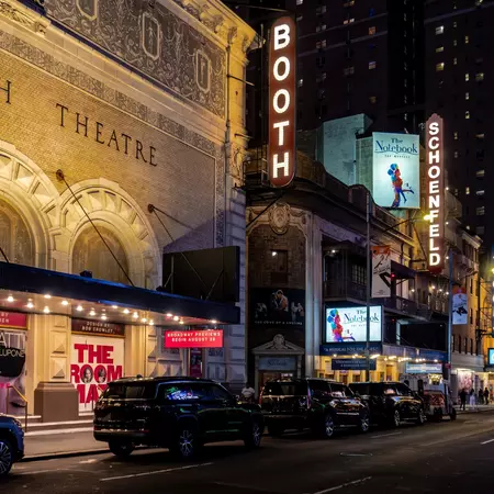 Theater District of Midtown Manhattan at night. Broadway
