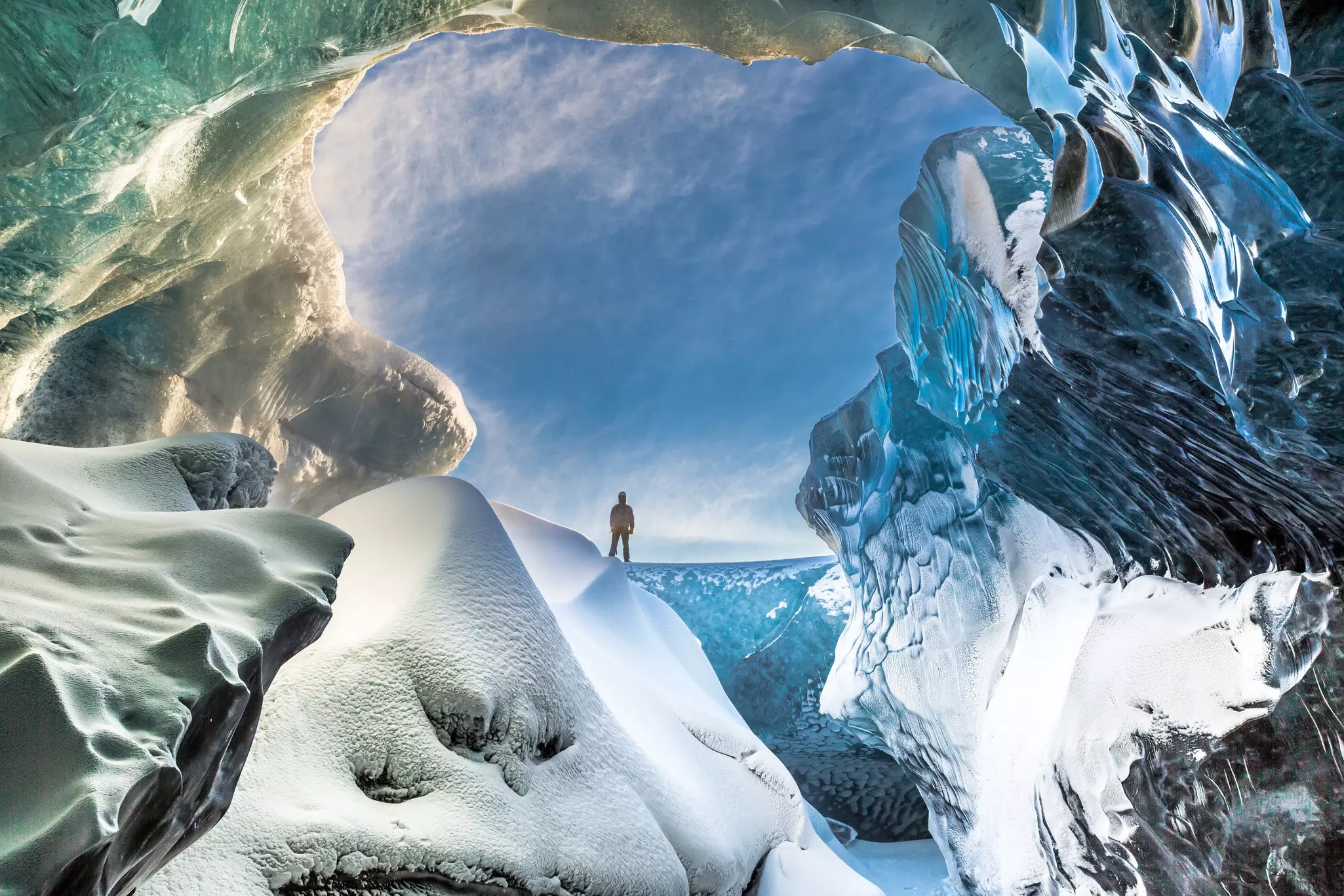The mesmerising view out from the Breiðamerkurjökull ice cave in Southeast Iceland. golfer2015 / Getty Images