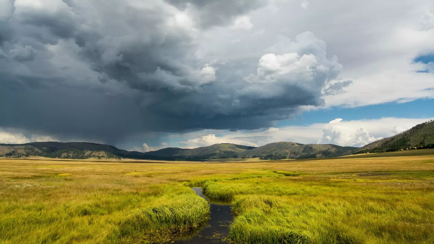 Storm over grasslands in Valles Caldera National Preserve, New Mexico