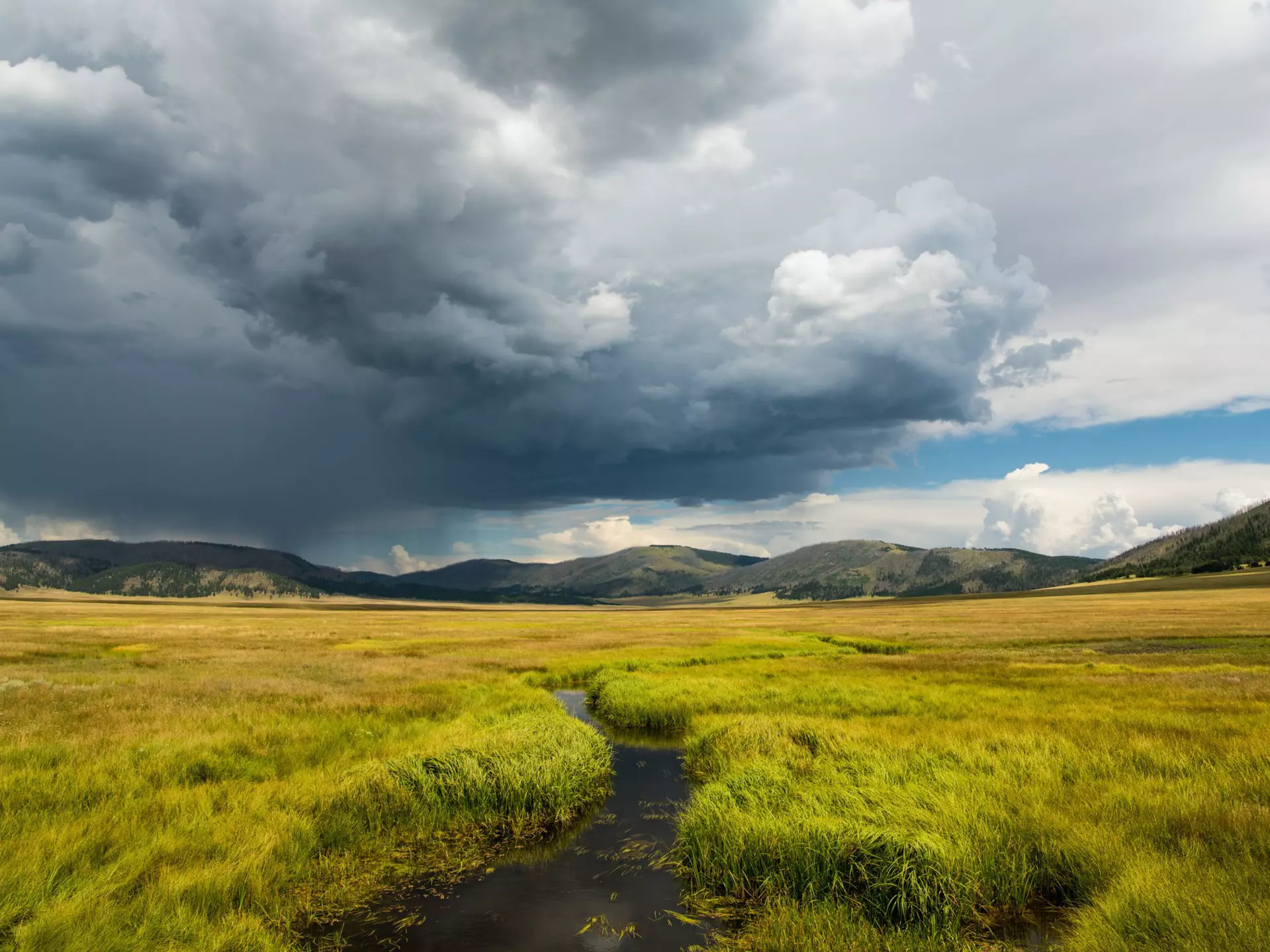 Storm over grasslands in Valles Caldera National Preserve, New Mexico