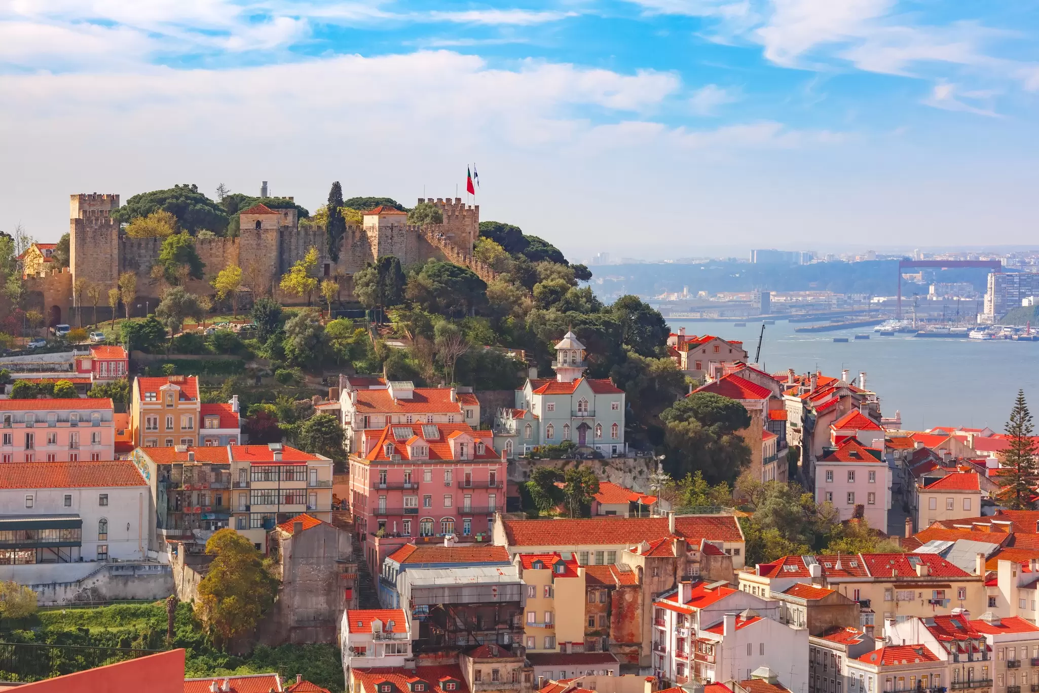 The historical center of Lisbon and the Tagus River.
