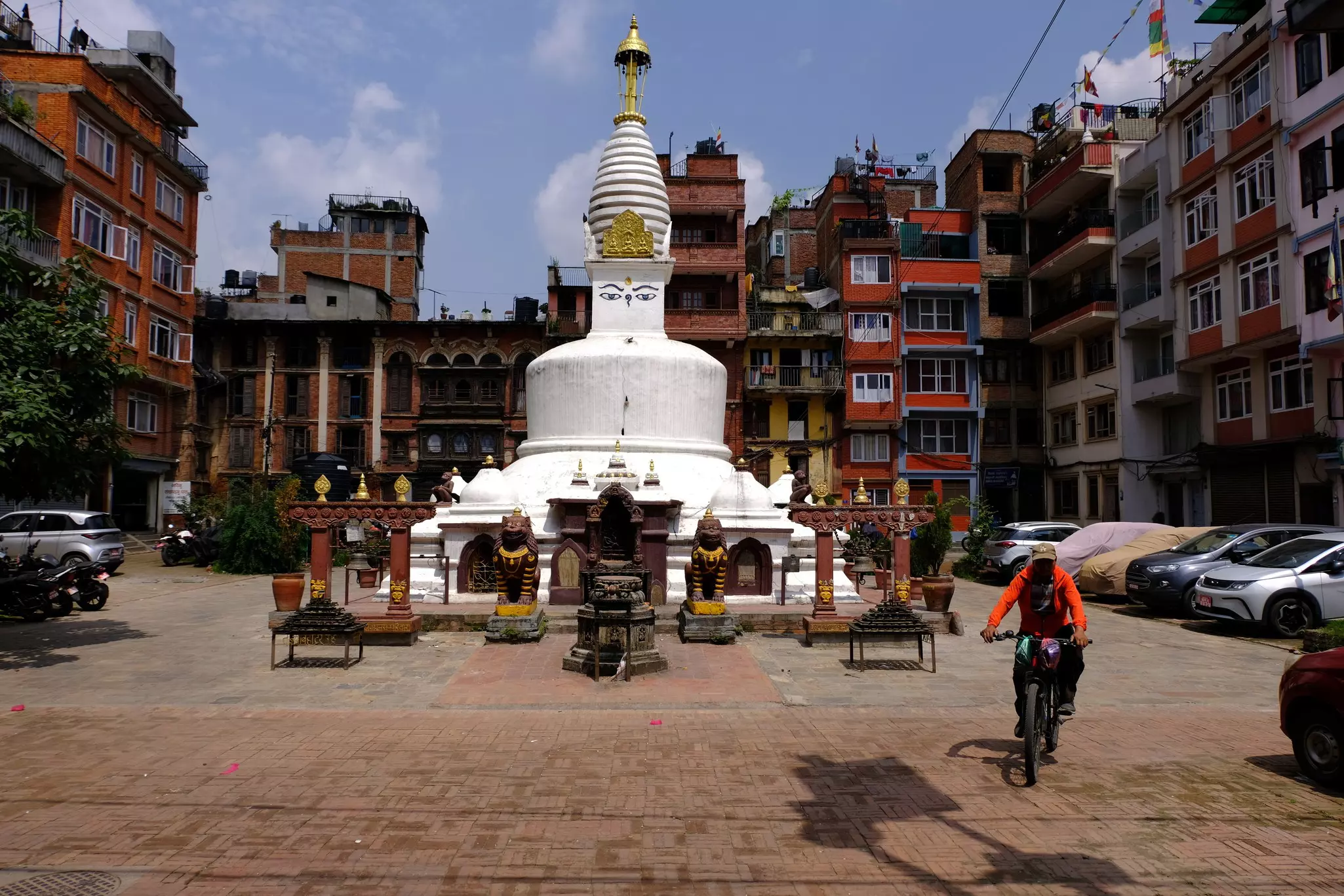 The white chaitya (stupa) inside the Dau Bahal courtyard, Patan, Nepal.
