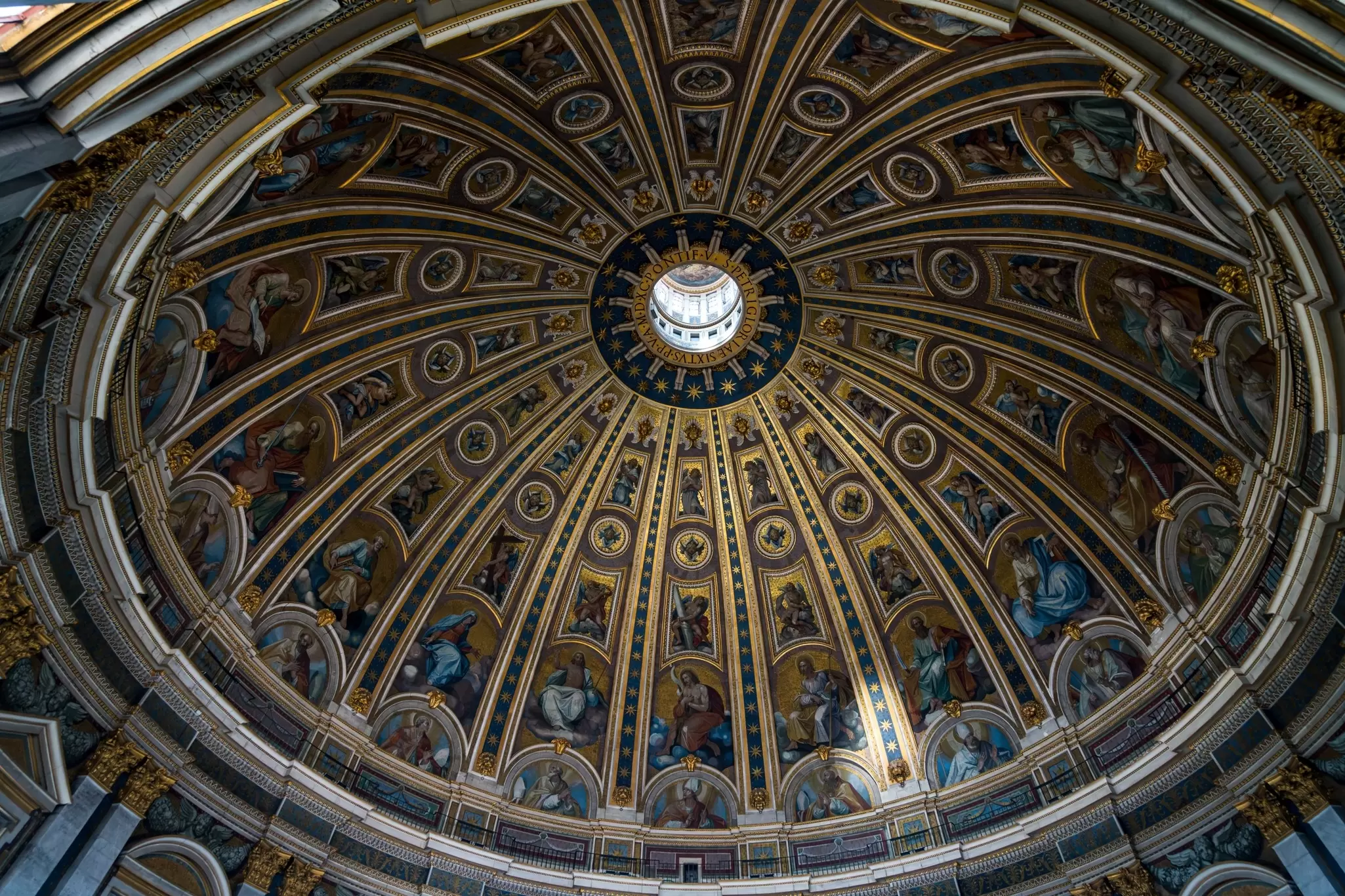 Interior view of the dome of St Peter's Basilica in the Vatican City in Rome, Italy.