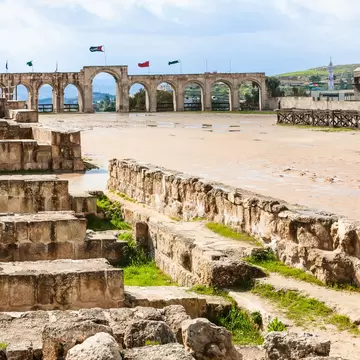 Travel to Middle East country Kingdom of Jordan - arena of circus hippodrome in Jerash (ancient Gerasa) town; Shutterstock ID 615176744;