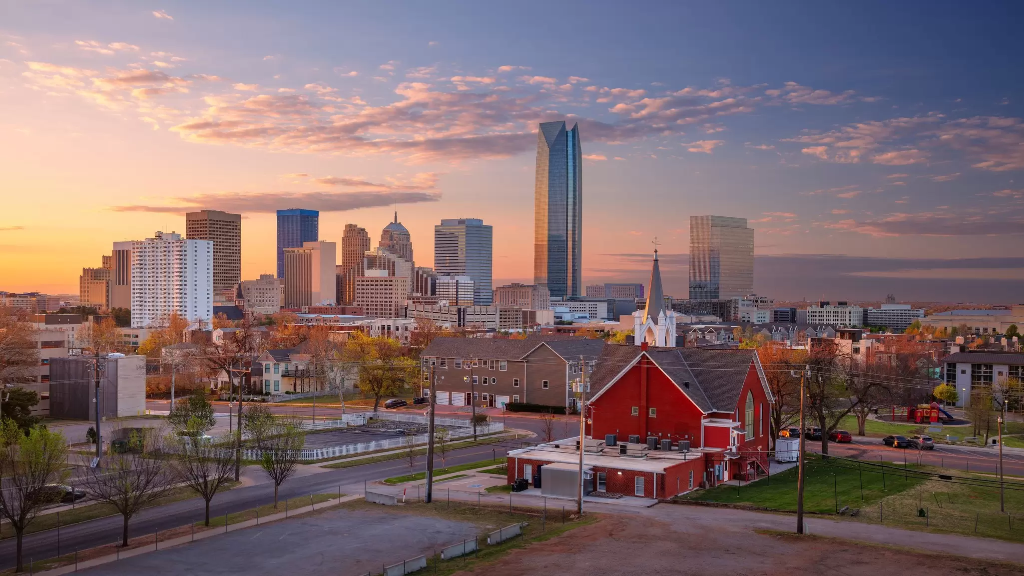 Oklahoma City skyline at suset