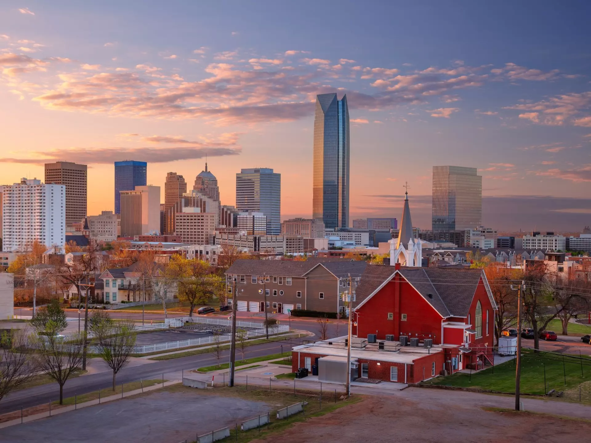 Oklahoma City skyline at suset