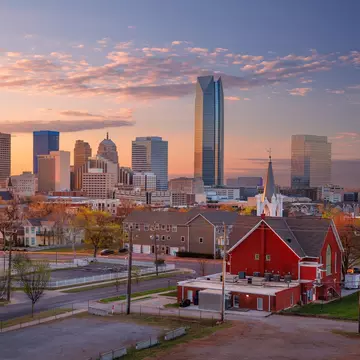 Oklahoma City skyline at suset