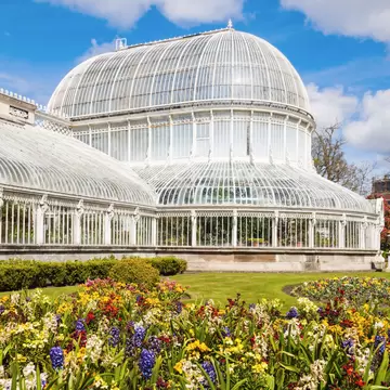Flower bed outside Palm House of the Botanic Gardens in Belfast, Ireland. 