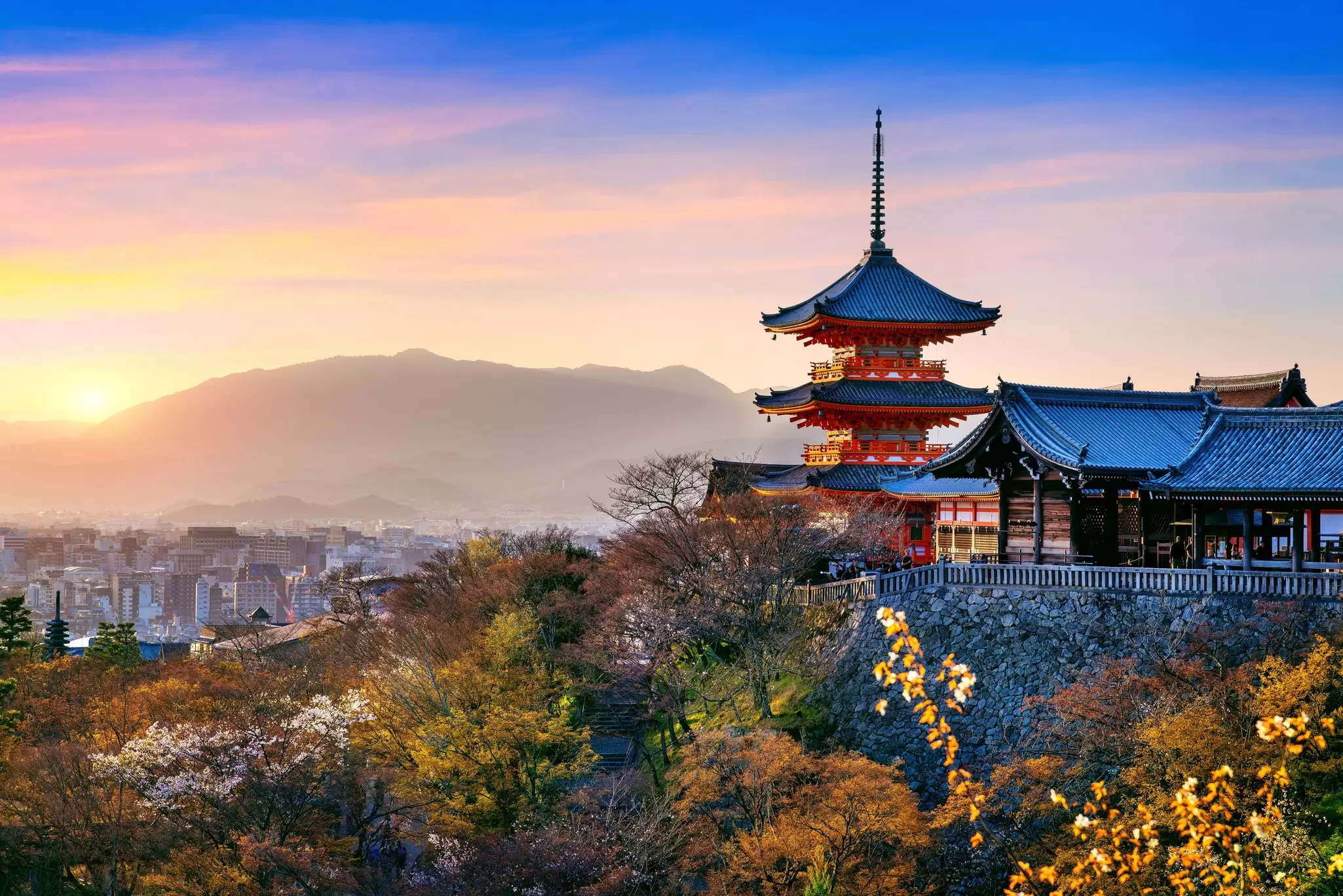 A Japanese temple overlooking a city