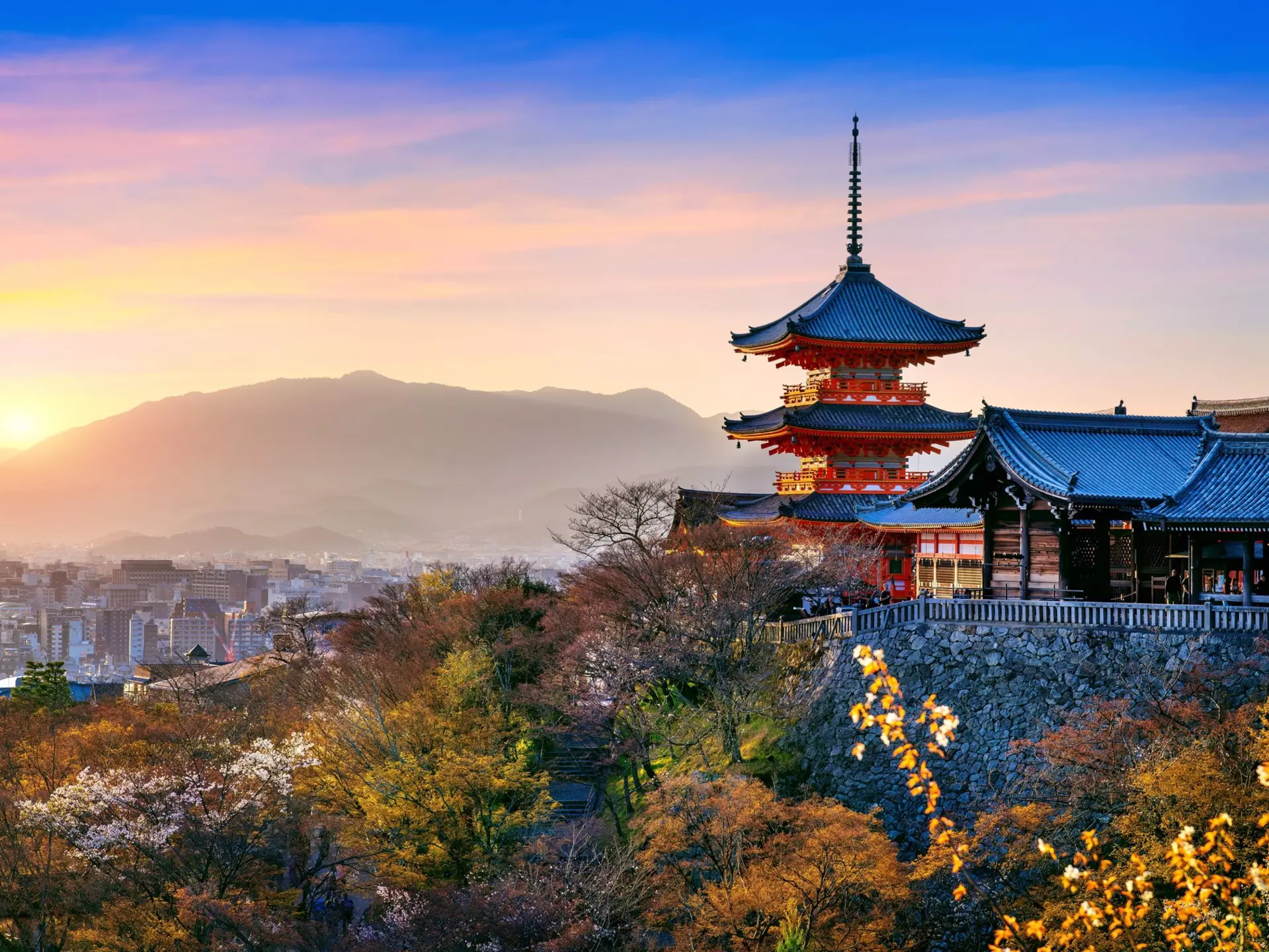 A Japanese temple overlooking a city