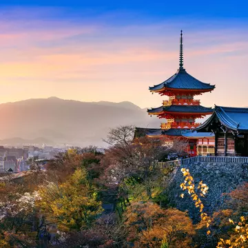A Japanese temple overlooking a city