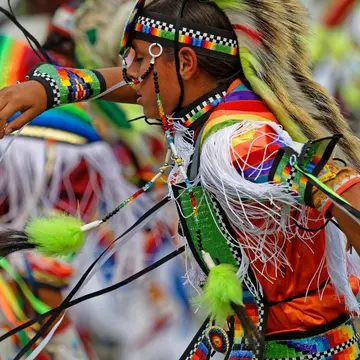 BISMARK, NORTH DAKOTA, September 9, 2018 : Young dancer of the 49th annual United Tribes Pow Wow, one large outdoor event that gathers 900 dancers and musicians celebrating native american culture.  License Type: media  Download Time: 2021-10-08T03:14:59.000Z  User: zachary.laks_lonelyplanet  Is Editorial: Yes  purchase_order:   