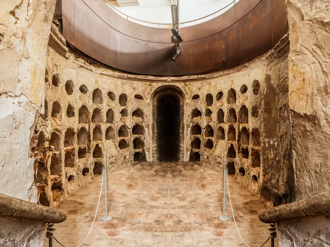 View of a funerary crypt at the Centro de Interpretación de la Muralla Púnica in Cartagena, Spain