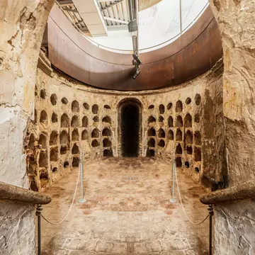 View of a funerary crypt at the Centro de Interpretación de la Muralla Púnica in Cartagena, Spain