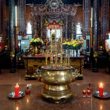 View of the interior of Ong Temple in Can Tho, Vietnam.