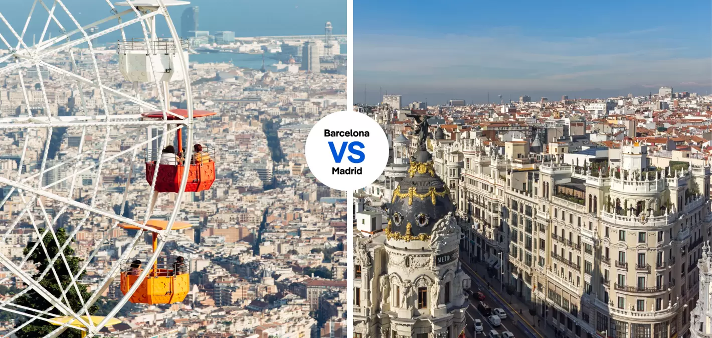Barcelona or Madrid? Left, Getty Images. Right, stoyanh/Shutterstock