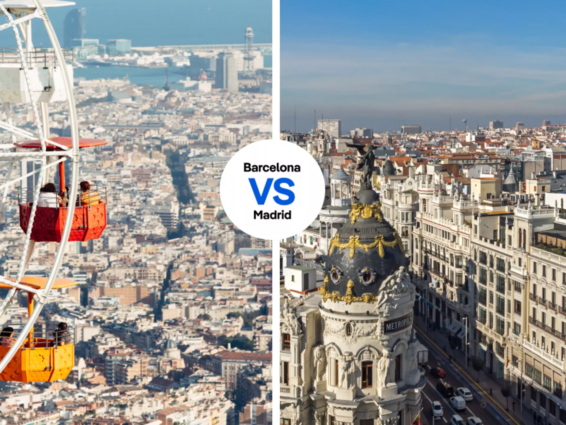 Barcelona or Madrid? Left, Getty Images. Right, stoyanh/Shutterstock