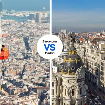 Barcelona or Madrid? Left, Getty Images. Right, stoyanh/Shutterstock