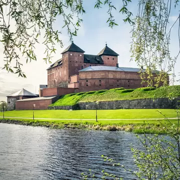 Hameenlinna, Finland - May 21, 2016: Medieval Hame castle in the city of Hameenlinna, Finland at spring