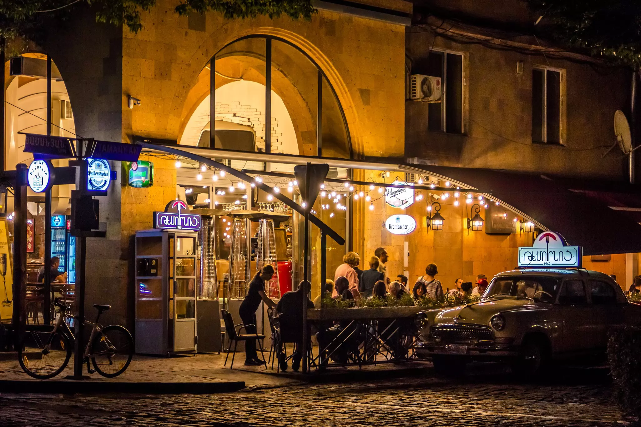 Retro night cafe near the Yerevan cascade.