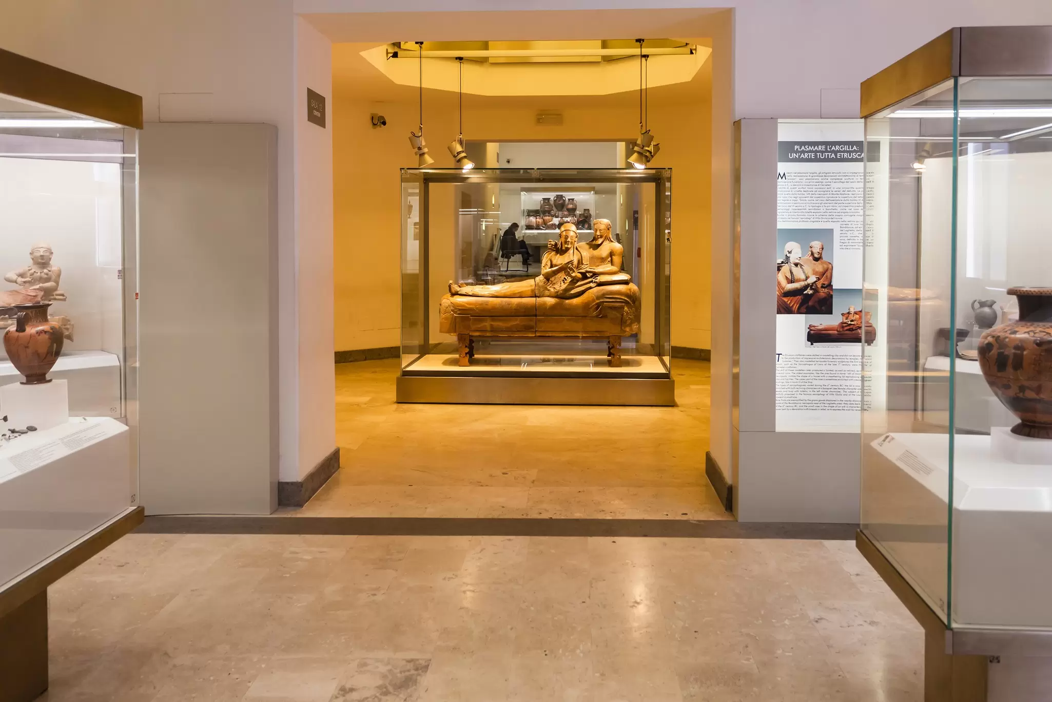 The Sarcofago degli sposi (Sarcophagus of the Spouses) inside the Museo Nazionale Etrusco di Villa Giulia in Rome, Italy.