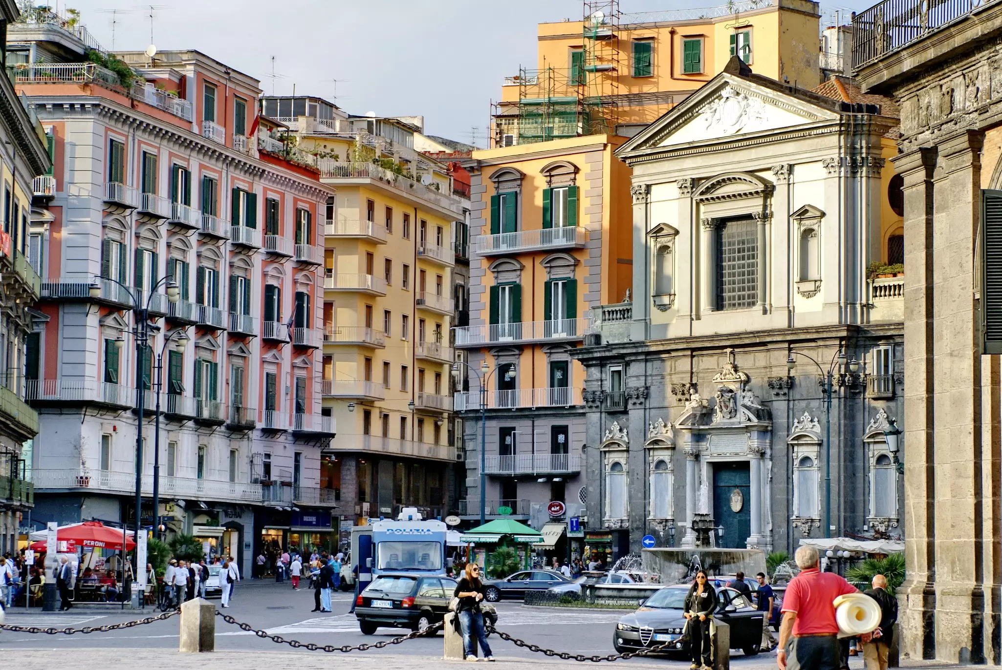A crowded square in Naples, Italy. 