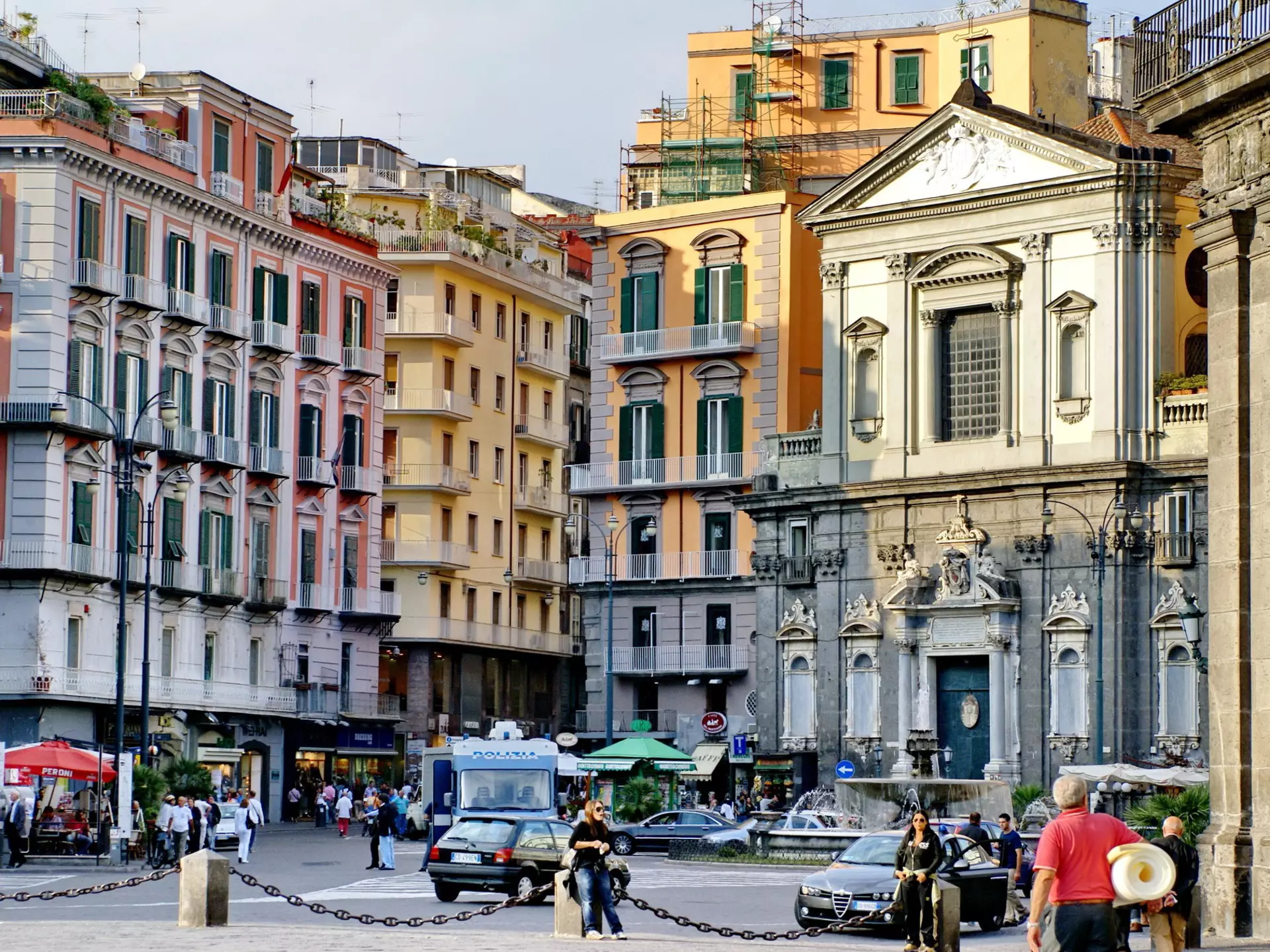 A crowded square in Naples, Italy. 