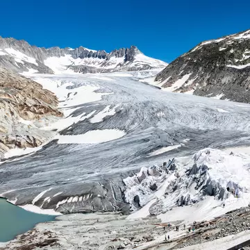At Rhone Glacier is possible to walk on the glacier and visiting an ice grotto, Valais, Switzerland