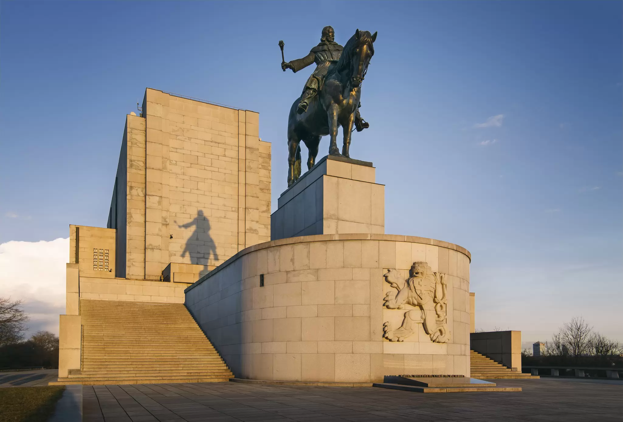View of the Jan Zizka Statue on Vítkov Hill in Prague, Czechia.