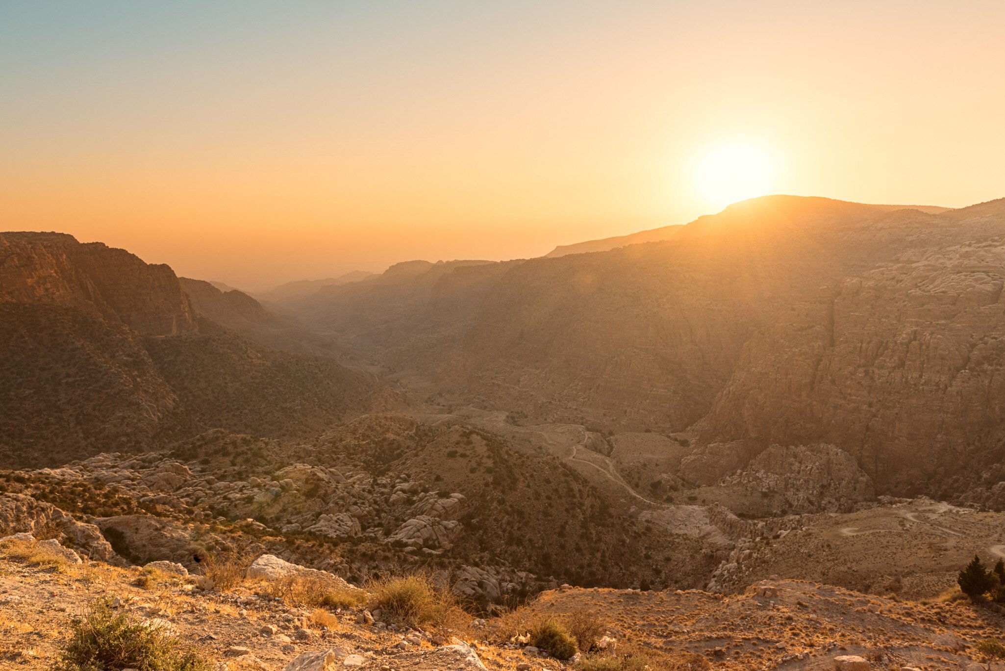 Dana Biosphere Reserve landscape at sunset from Dana historical village; Shutterstock ID 474783019; Your name (First / Last): Lauren Keith; GL account no.: 65050; Netsuite department name: Content Asset; Full Product or Project name including edit...