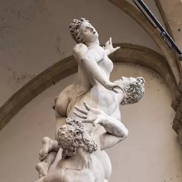 'The Rape of the Sabine Women' sculpture by Giambologna, in the Loggia dei Lanzi in Florence, Italy.