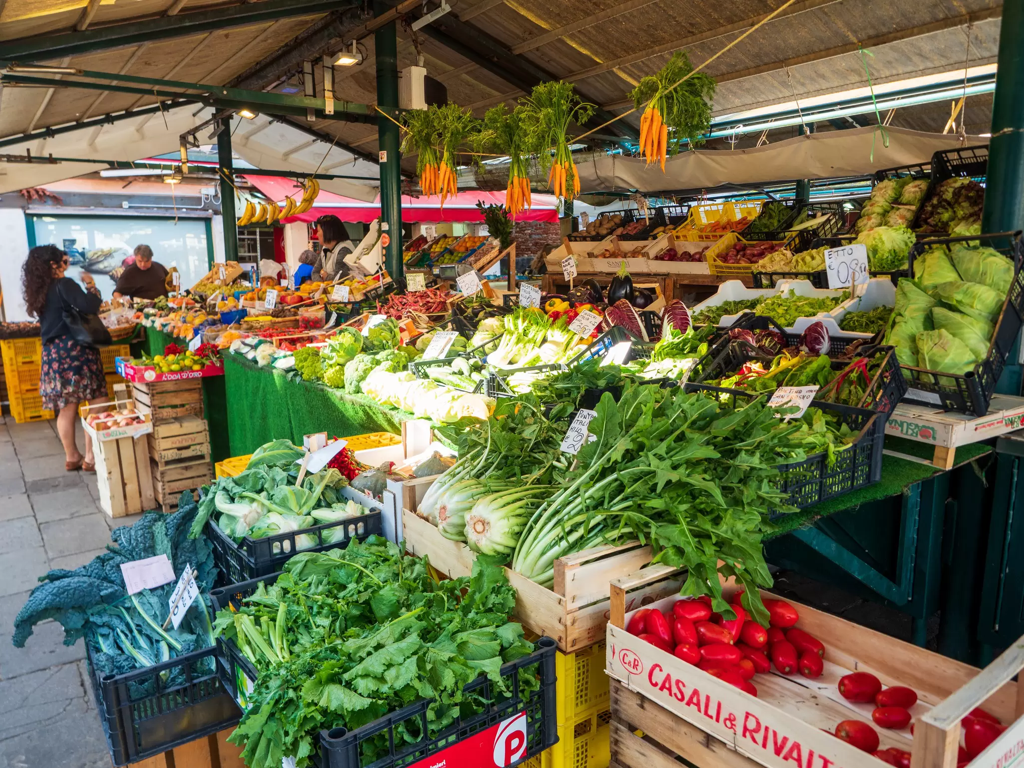 Fresh vegetables on sale at Rialto Market in Venice, Italy.