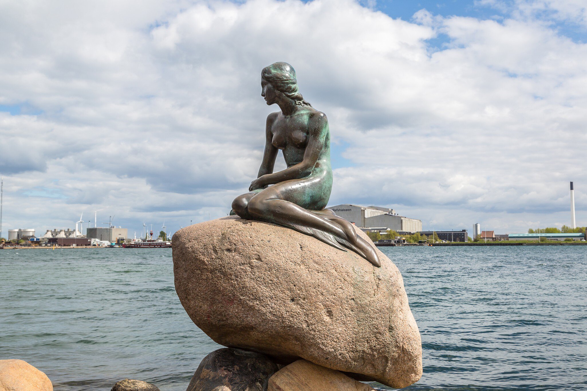 Monument of the Little Mermaid in Copenhagen, Denmark.