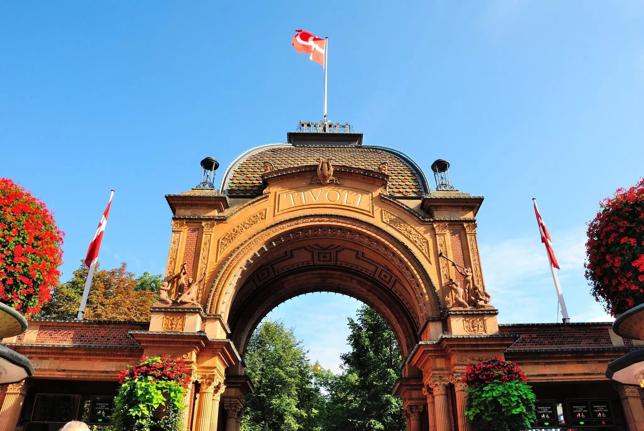 View of the entrance to Tivoli Gardens in Copenhagen, Denmark.