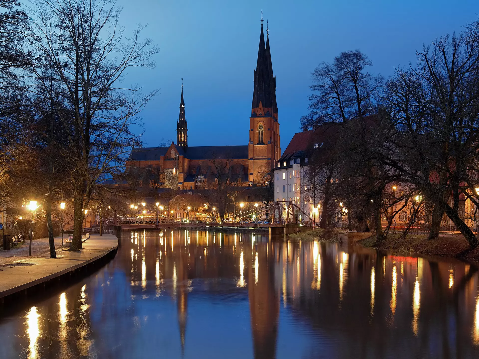 The Domkyrka (cathedral) by night, Uppsala, Sweden. Mikhail Markovskiy/Shutterstock
